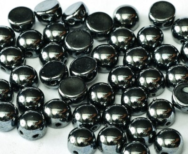 2-Hole-Cabochons 6mm Jet Hematite